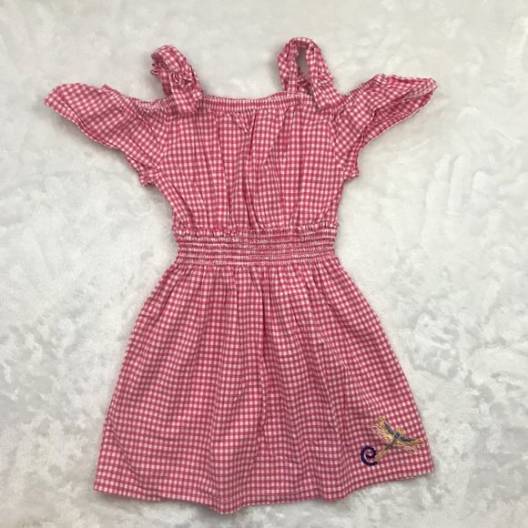 Flapdoodles Gingham Dragonfly Embroidered Dress Pink Cotton Sequin Girls Size 5 - Picture 7 of 9